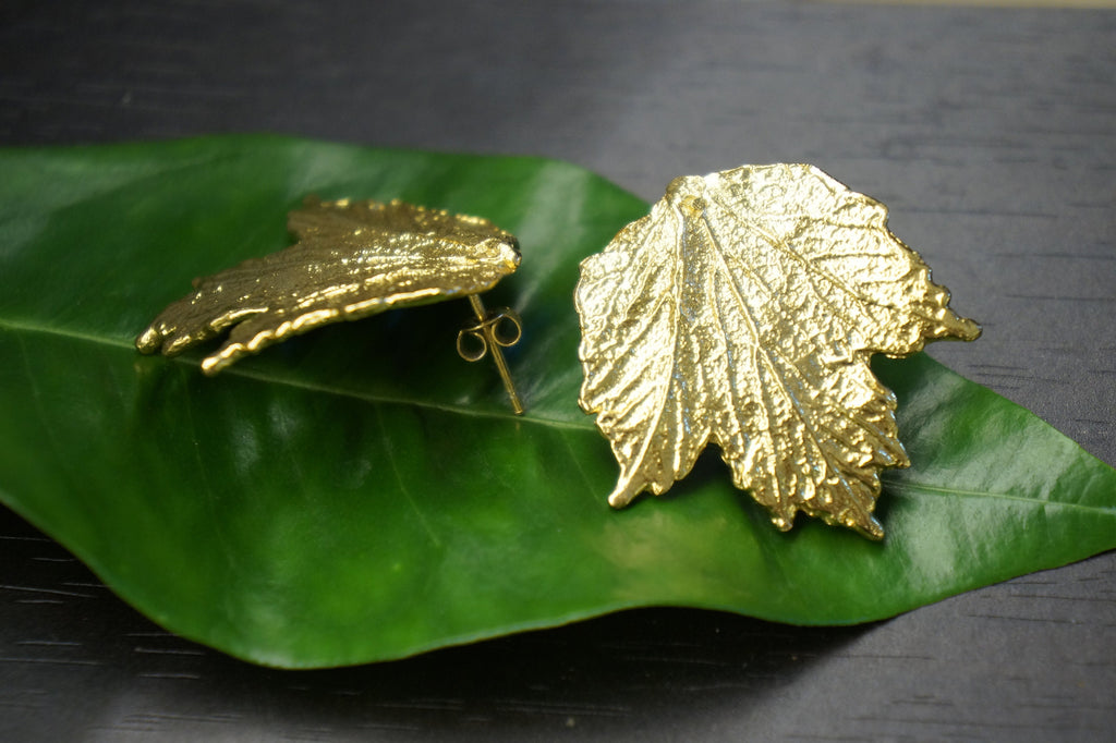 Leaf Earrings: Bourbon Rose Design (Gold Plated Sterling Silver)