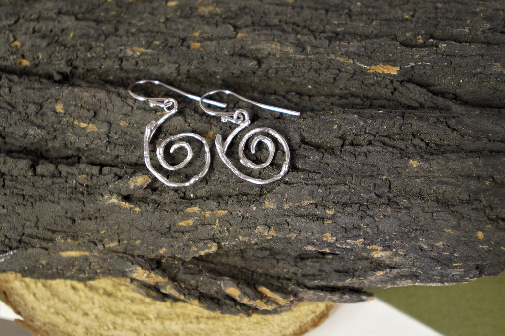 Sterling Silver Twig Earrings: Gold Plated Spiral Studs
