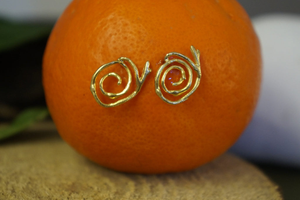 Jasmine Twig Earrings – 18k Gold Plated Silver Spiral Stud | Unique Nature Jewelry