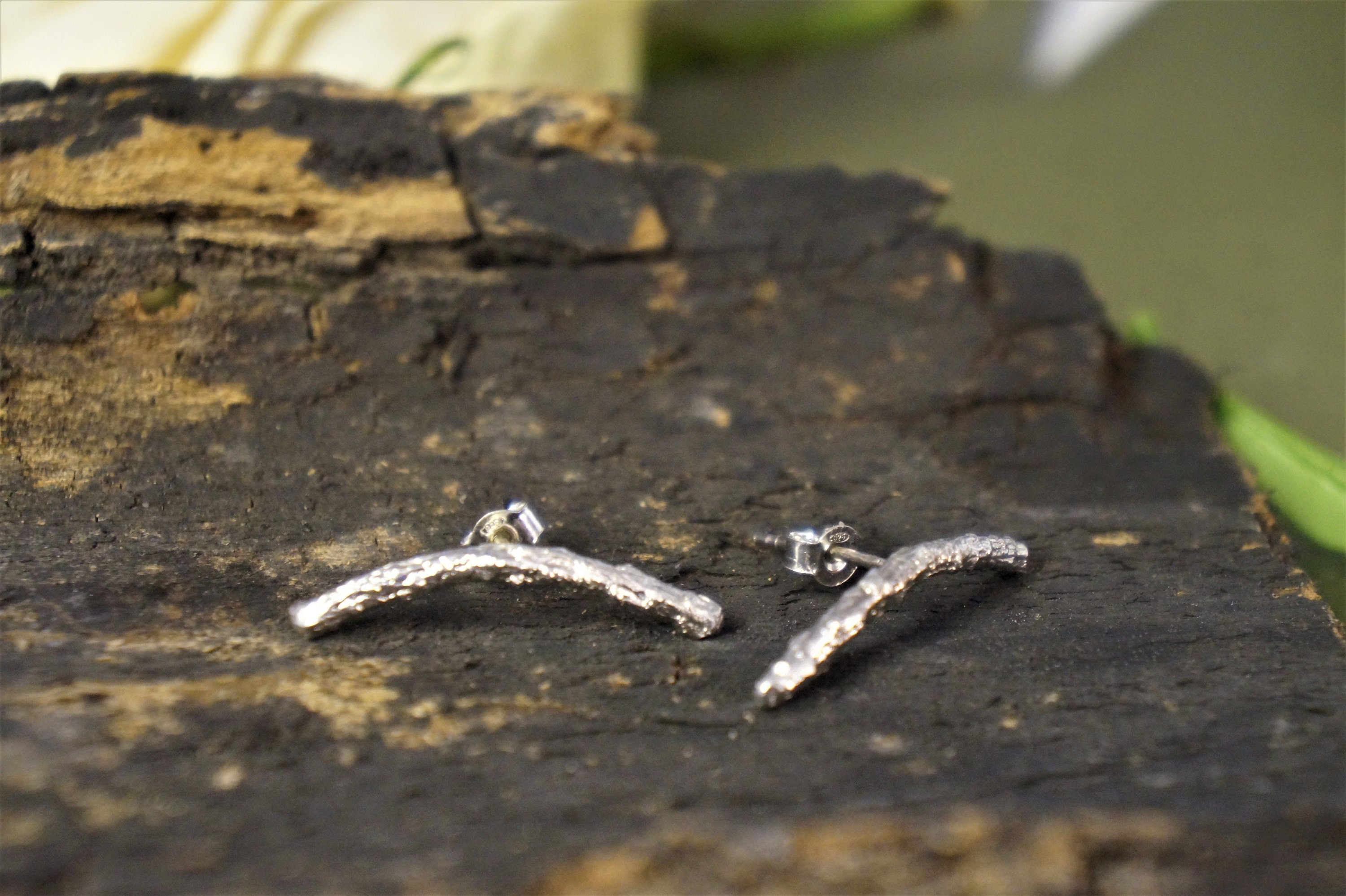 Sterling Silver Ear Crawlers – Pine Branch Earrings | Handmade Recycled Silver Jewelry