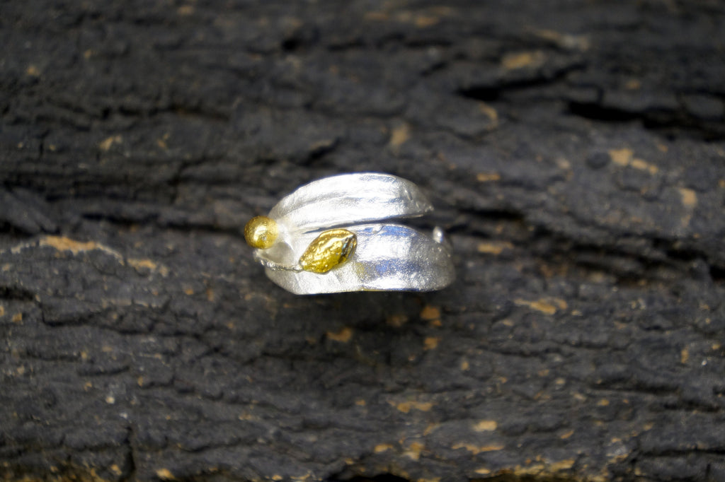 Sterling Silver Olive Ring – Handmade Two Tone Olive Leaf Band Eco Jewelry