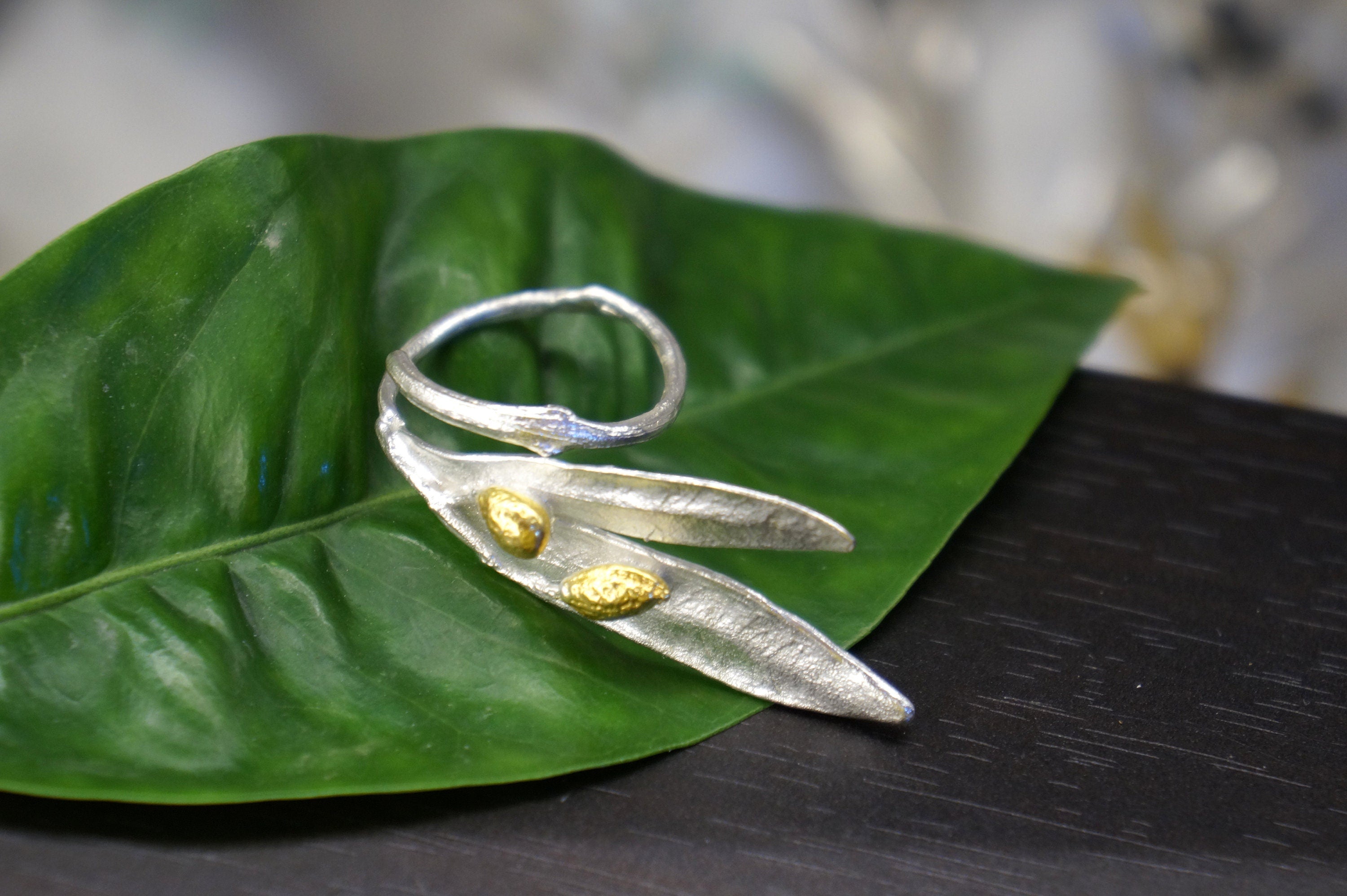 Sterling Silver Ring – Adjustable Olive Leaf Nature Inspired Jewelry Gift