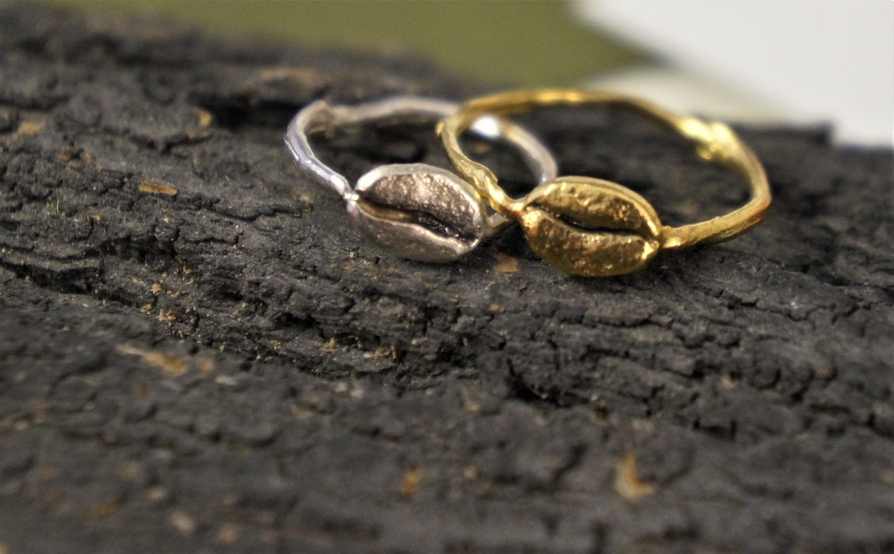 Silver Coffee Ring, Gold-Plated Sterling Silver Jewelry, Coffee Bean Ring, Gift for Her, Birthday Gift for Women, Handmade Jewelry