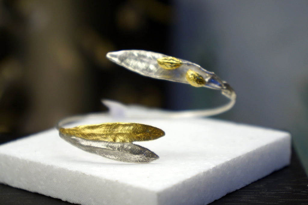 Olive Leaf Bracelet Sterling Silver Cuff – Adjustable Gold Plated Olive Branch Jewelry