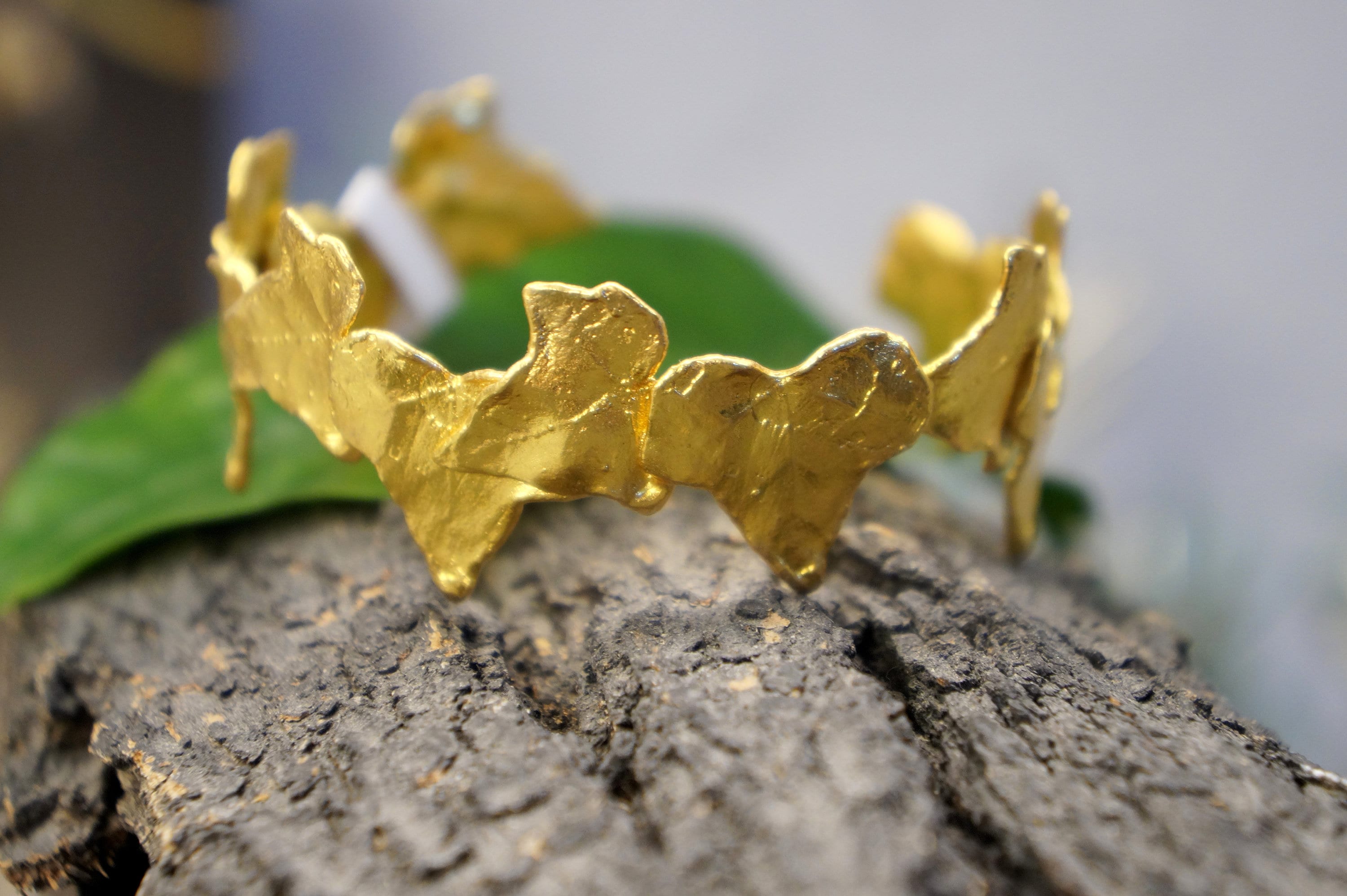 Ivy Leaf Bracelet – Adjustable Gold Plated Bangle with Delicate Leaf Design