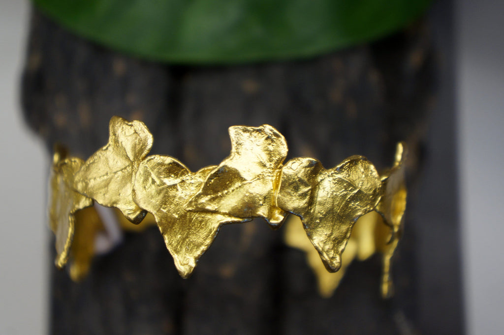 Nature Inspired Ivy Leaf Bracelet, Adjustable (14K Gold Plated Sterling Silver)