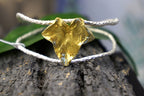Nature-Inspired Cuff Bracelet, Sterling Silver with Gold Ivy Leaf (Adjustable)