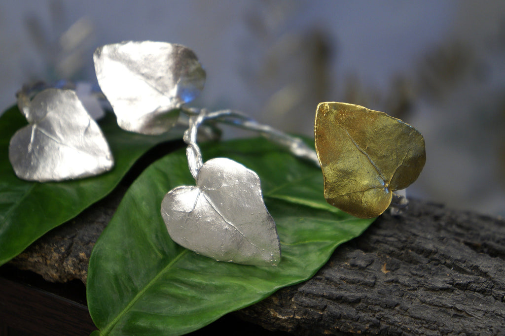 Silver Ivy Branch Cuff Bracelet - Adjustable Nature Inspired Jewelry