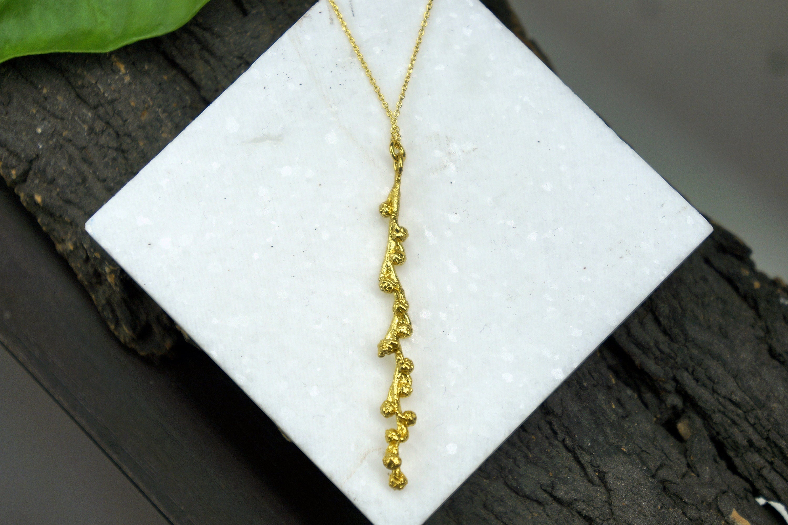 Solid Gold Necklace – 14K Gold Pendant Mimosa Branch Jewelry With Chain