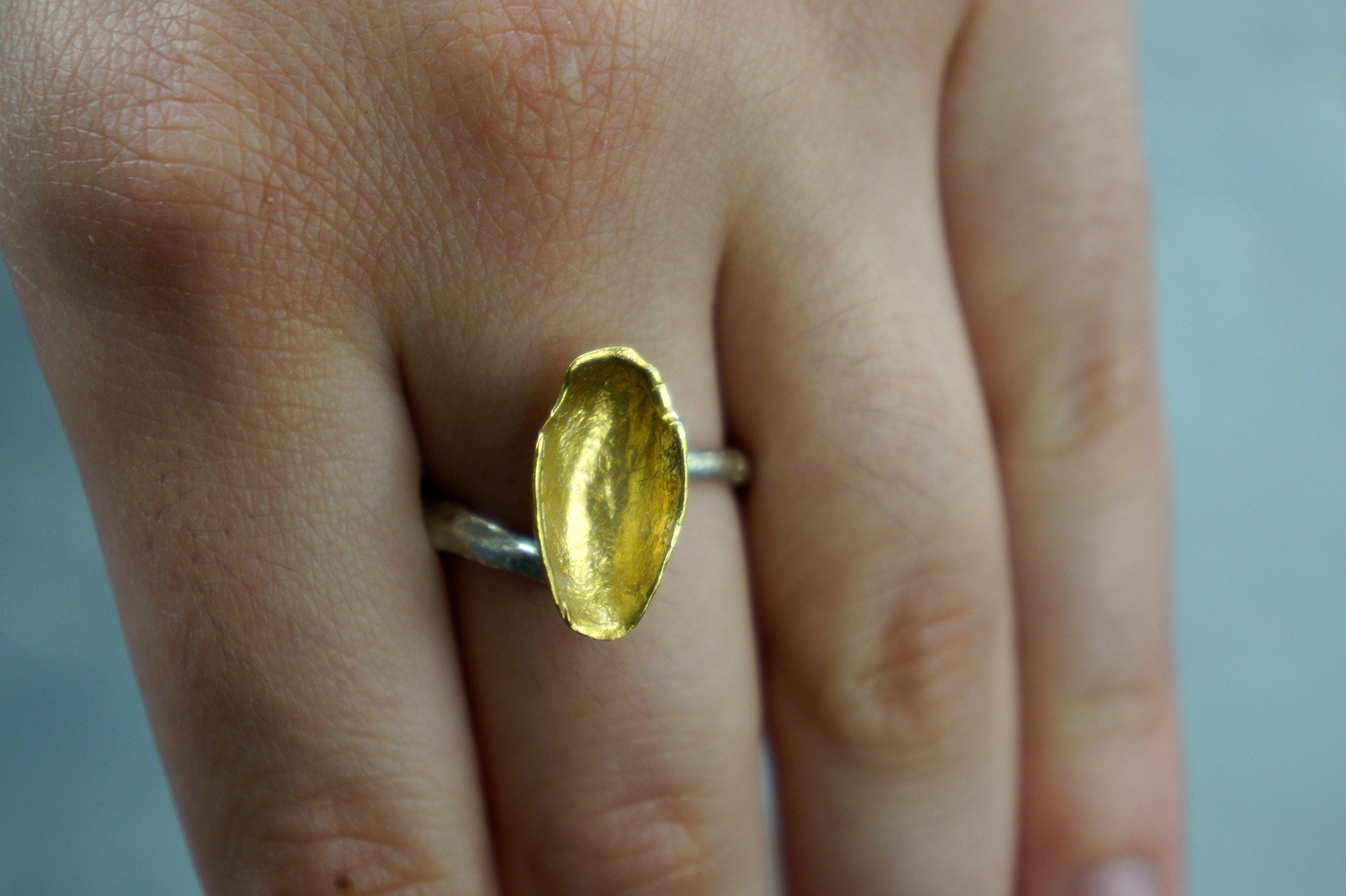 Nature Inspired Pistachio Ring, Sterling Silver (Adjustable Size)