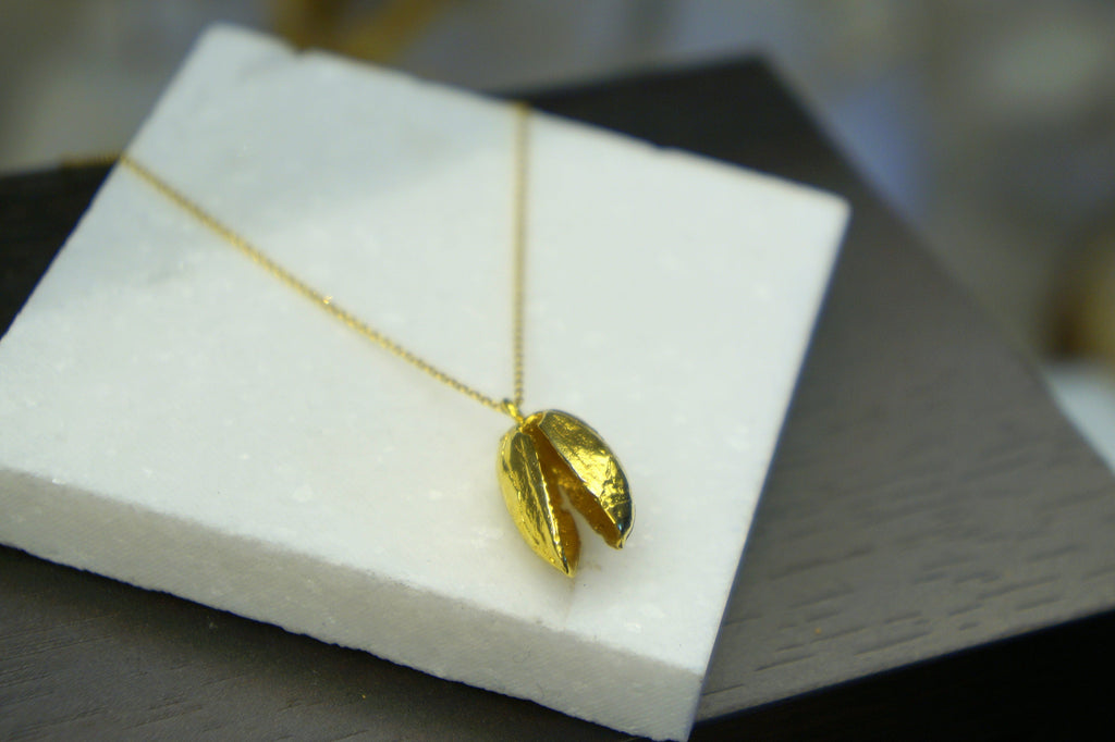 Pistachio Pendant Necklace – Sterling Silver Necklace With Gold Plated Pendant