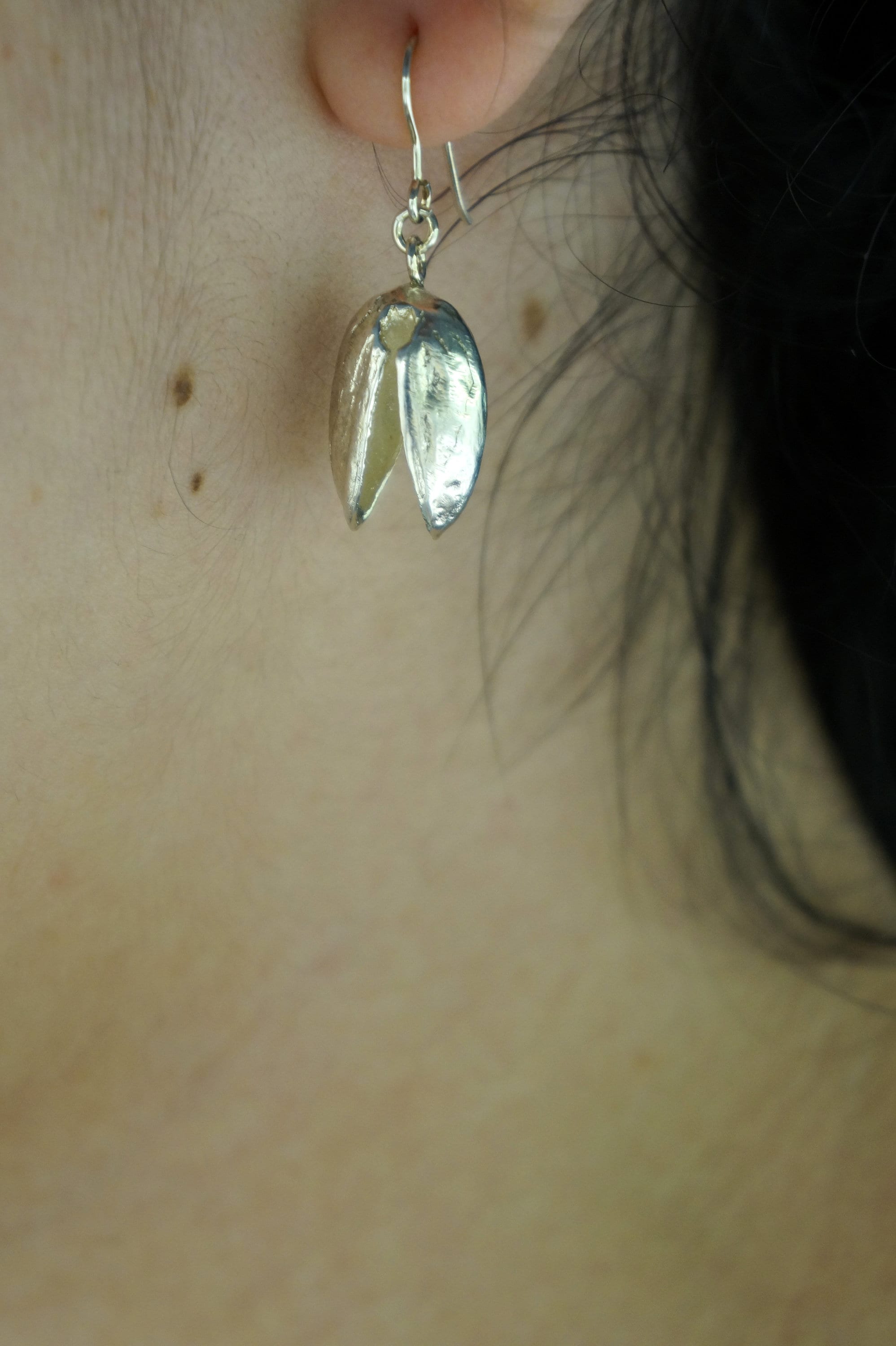 Pistachio Earrings – Handmade Sterling Silver Real Leaf Jewelry | Lightweight Gift