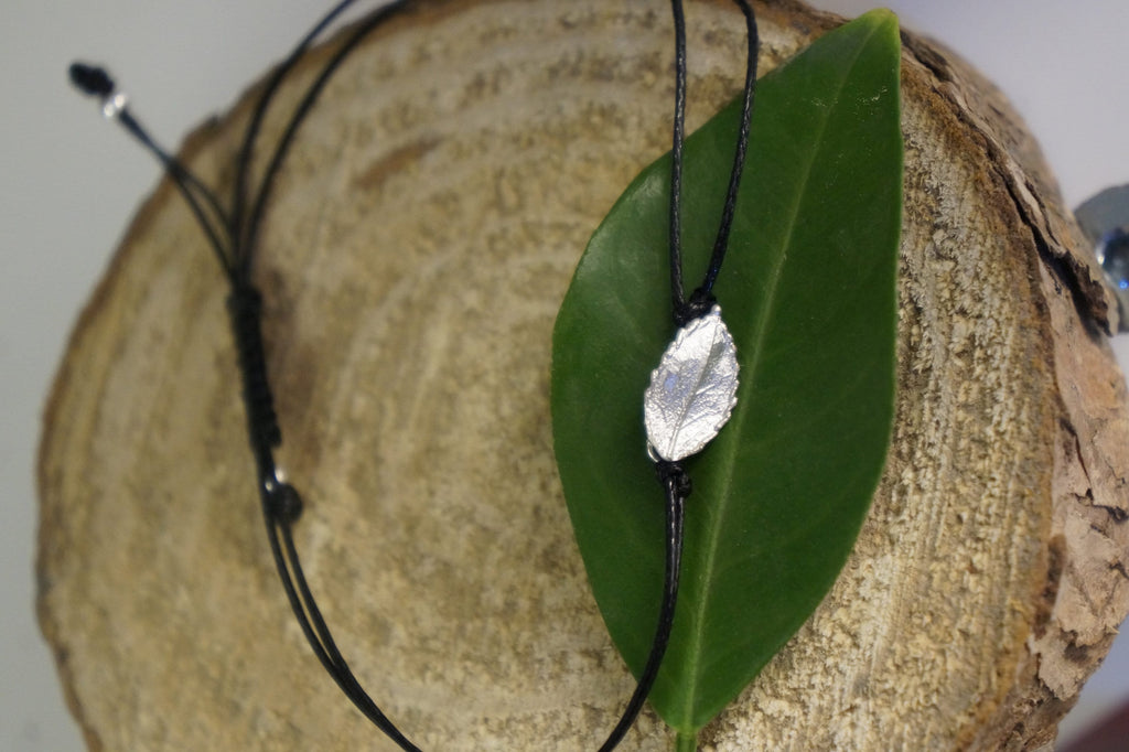 Rose Leaf Bracelet | Sterling Silver Dainty Silver Bracelet with Adjustable Sliding Knot
