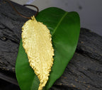 Leaf Pendant Necklace: Real Hibiscus Design (14k Goldplated, Adjustable)