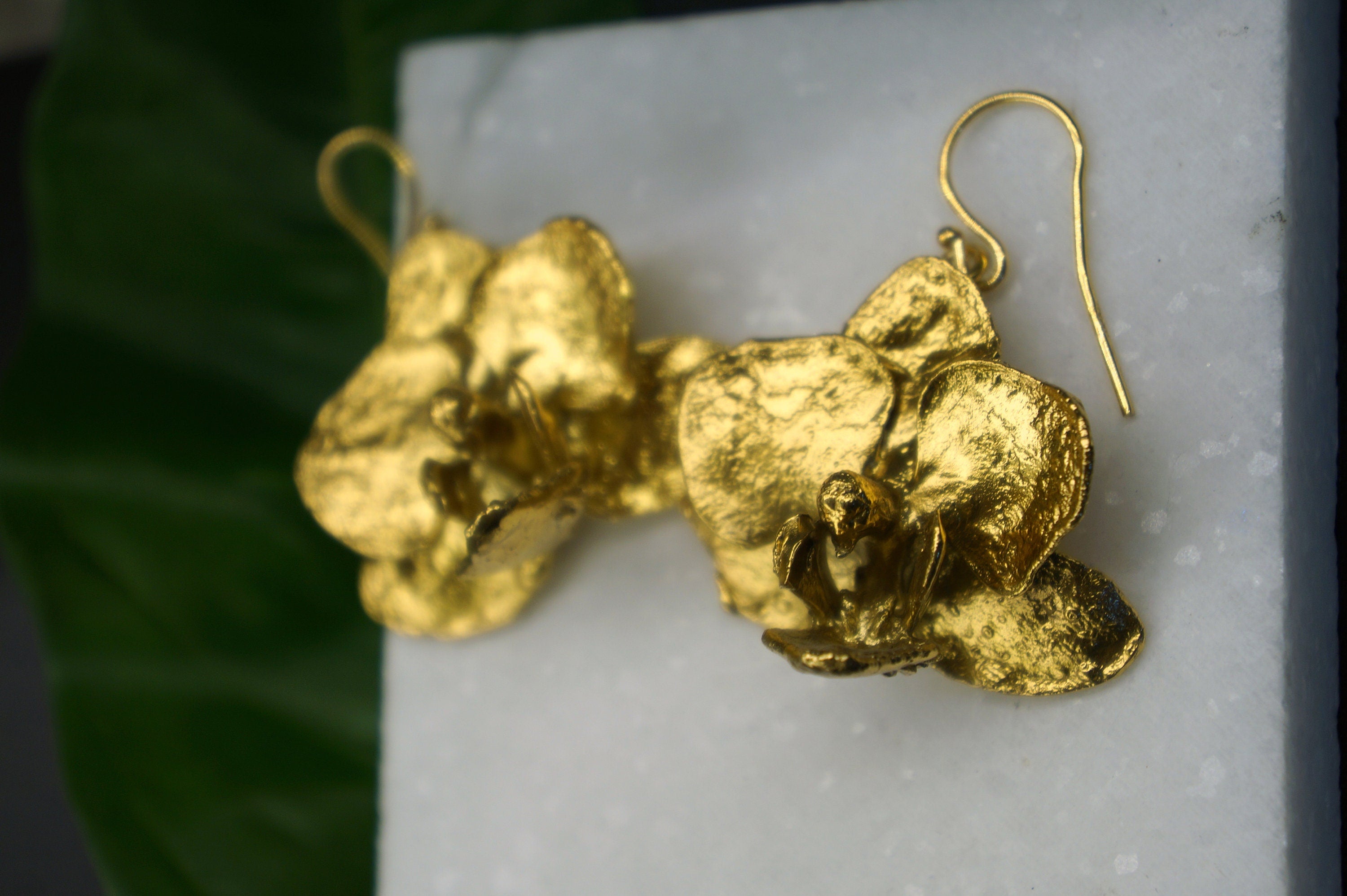 Orchid Flower Earrings – Handmade Gold Plated Sterling Silver Statement Jewelry