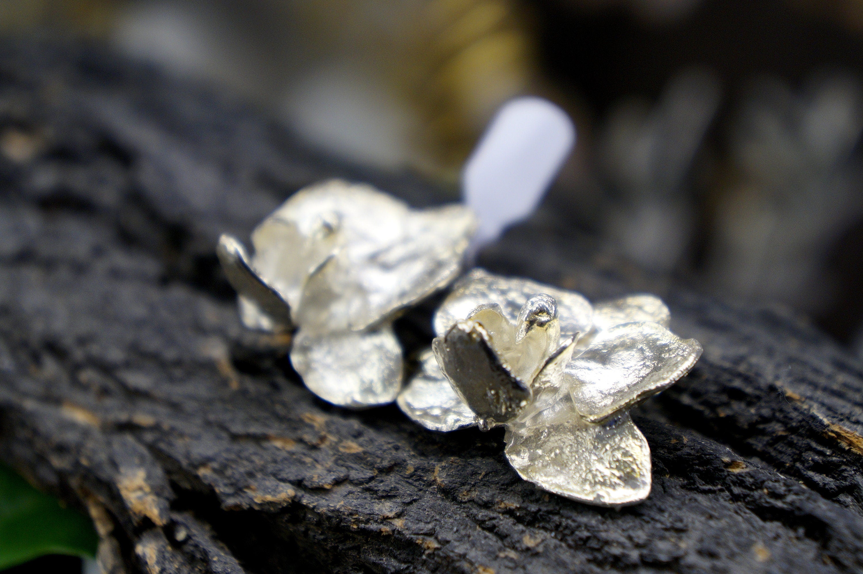 Jewel Orchid Earrings Sterling Silver (Delicate Floral Drop)