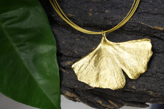 Ginkgo Biloba Leaf Necklace from Real Gingko Plant 14k Gold on sterling silver. Woodland Natural jewelry.