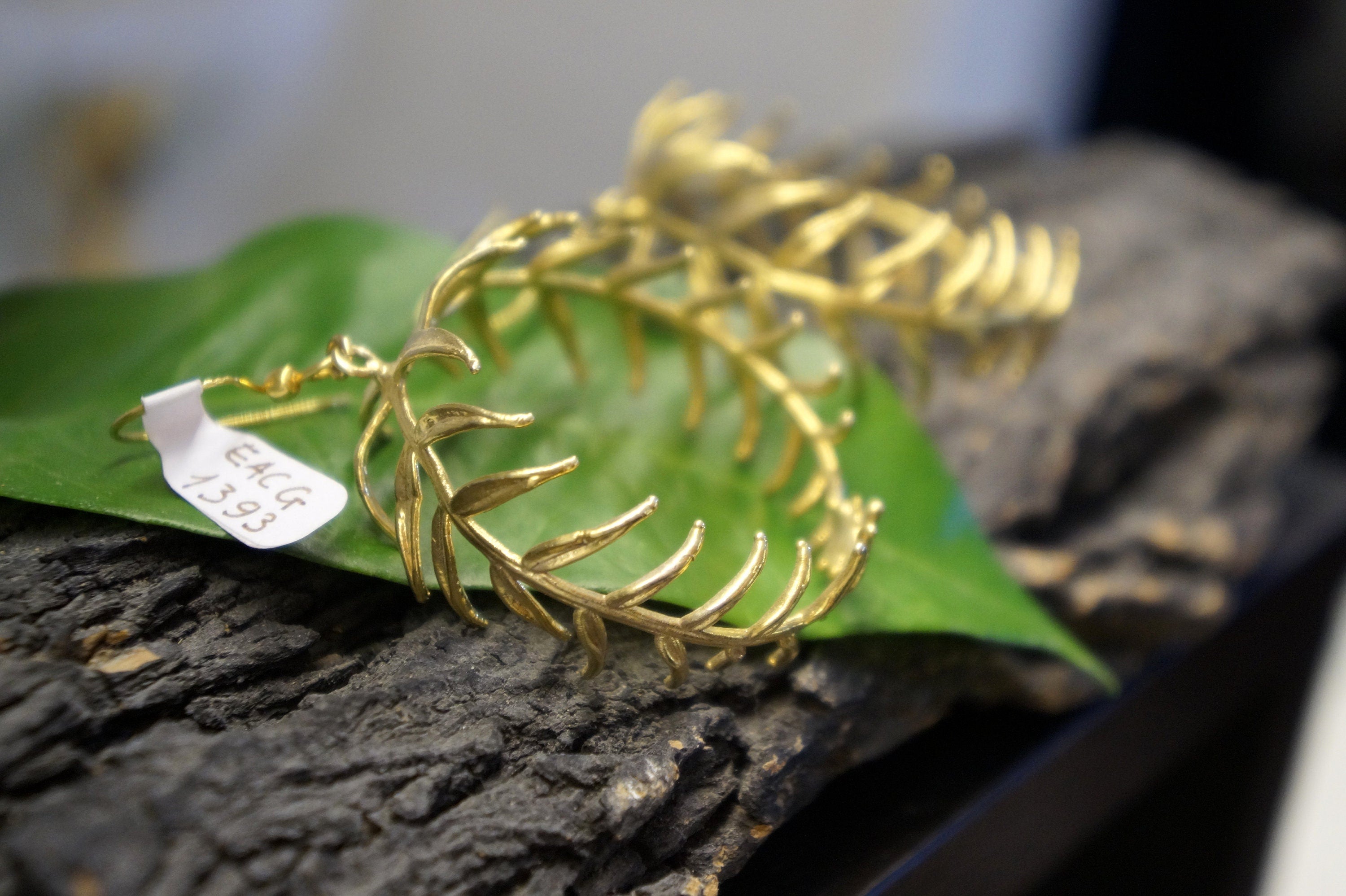 Araucaria Leaf Earrings: Big Silver and Gold Hoops (Handmade, Nature Detail)
