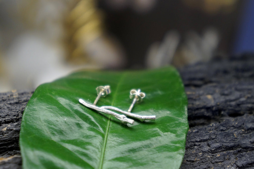 Silver Twig Earrings – Handmade Botanical Earrings with Real Jasmine Twigs in Sterling Silver