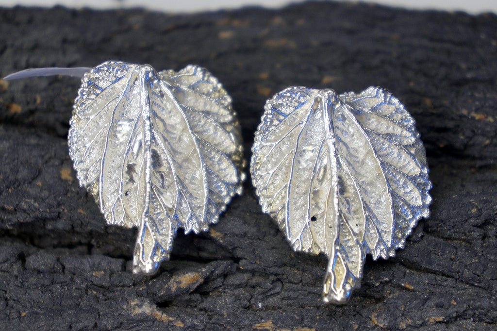 Mulberry Leaf Earrings - Handmade Recycled Silver Statement Jewelry