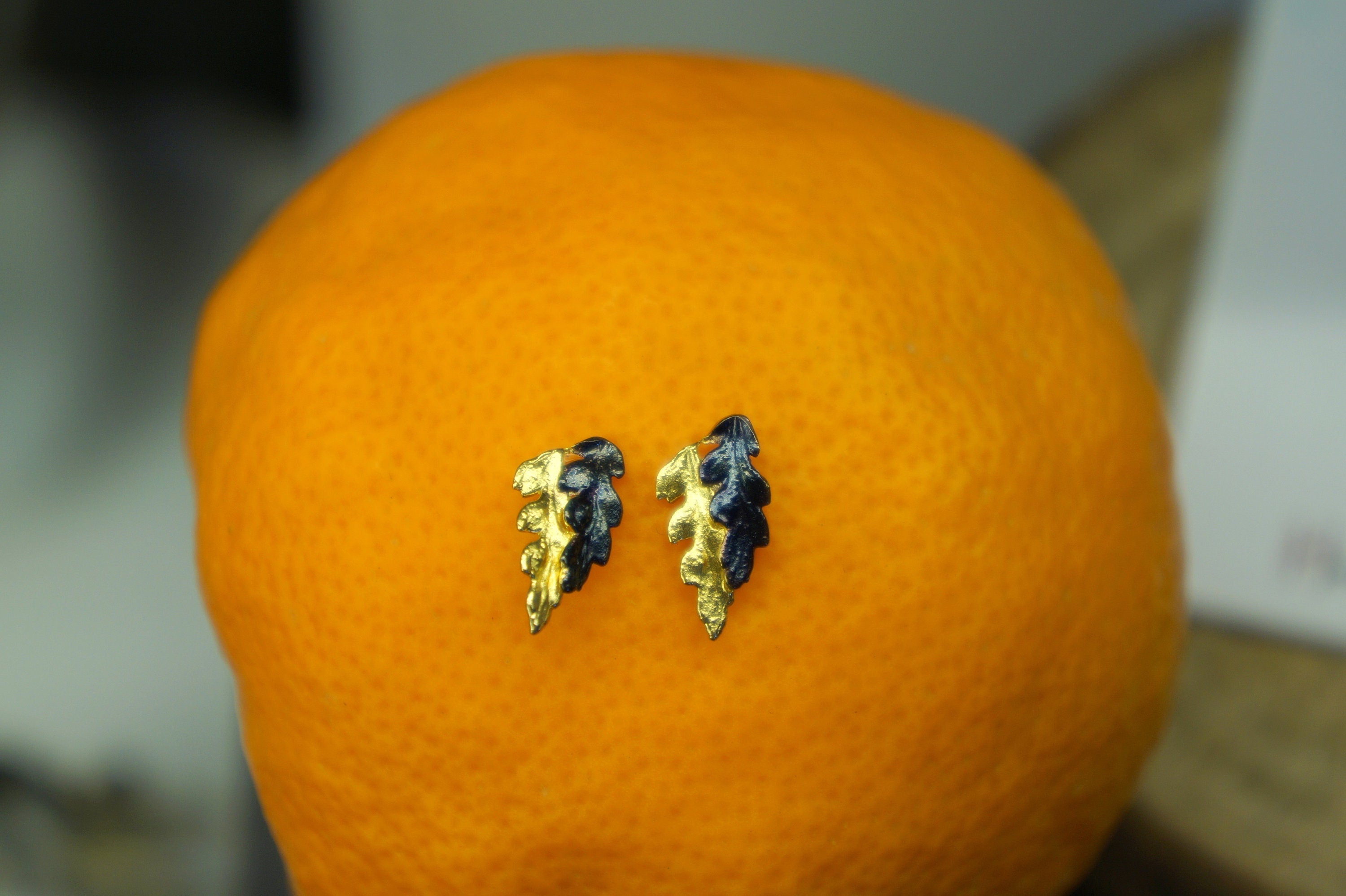 Fern Leaf Earrings: Nature Inspired Two Tone Studs (Silver and Gold)