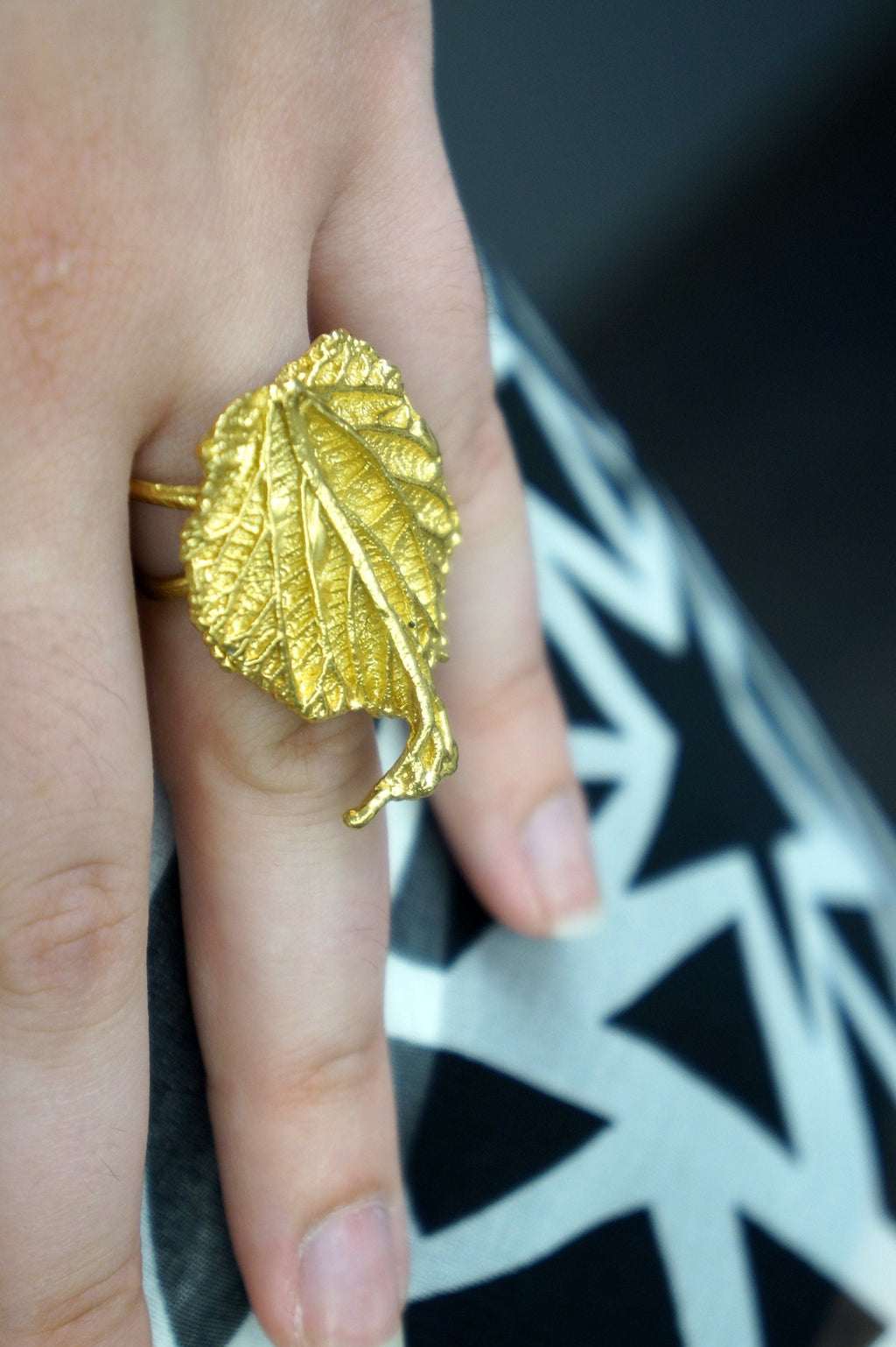 Leaf Statement Ring: Eco-Friendly Sterling Silver - Goldplated