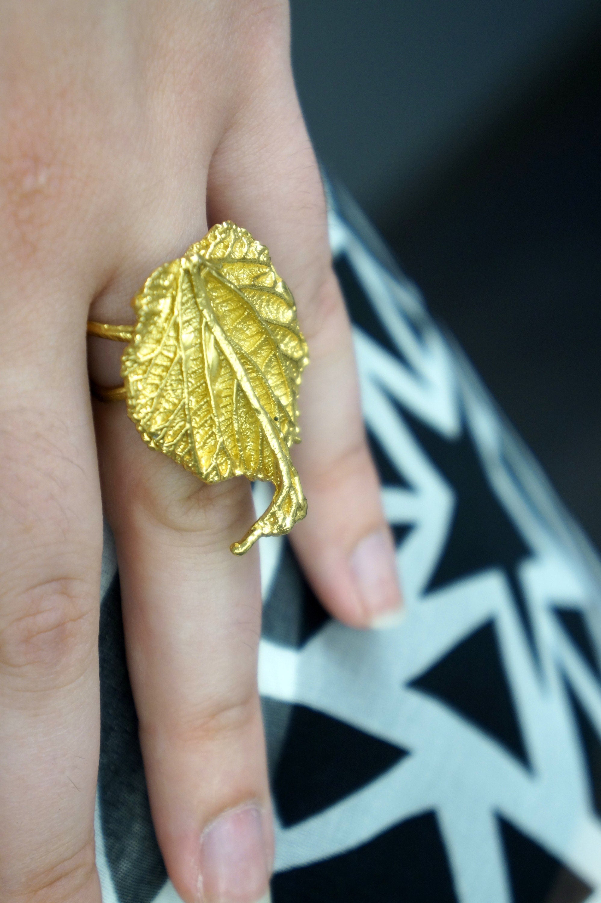 Leaf Statement Ring – Handmade Nature Jewelry | Gold Plated Adjustable Ring