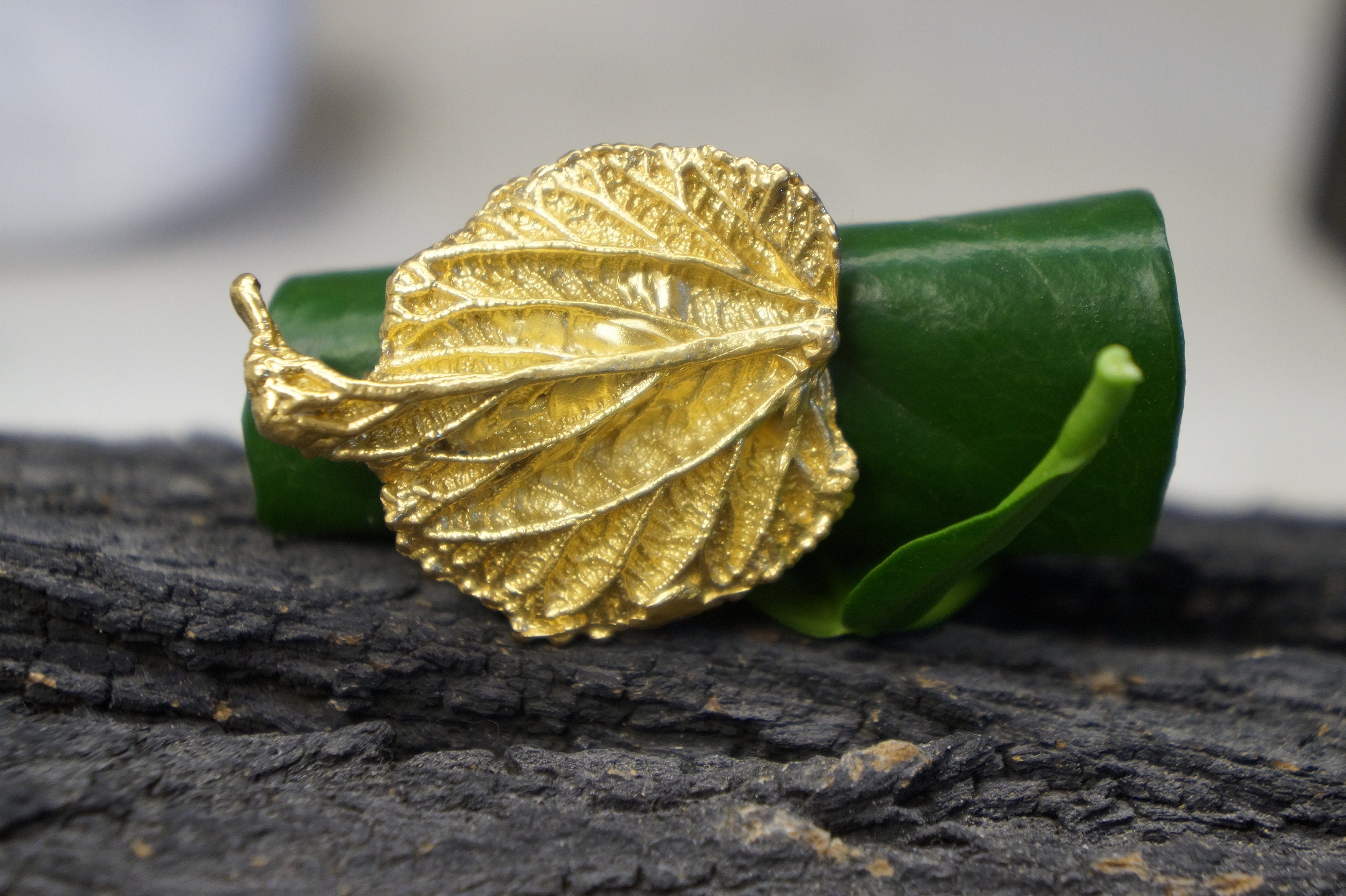 Leaf Statement Ring: Eco-Friendly Sterling Silver - Goldplated
