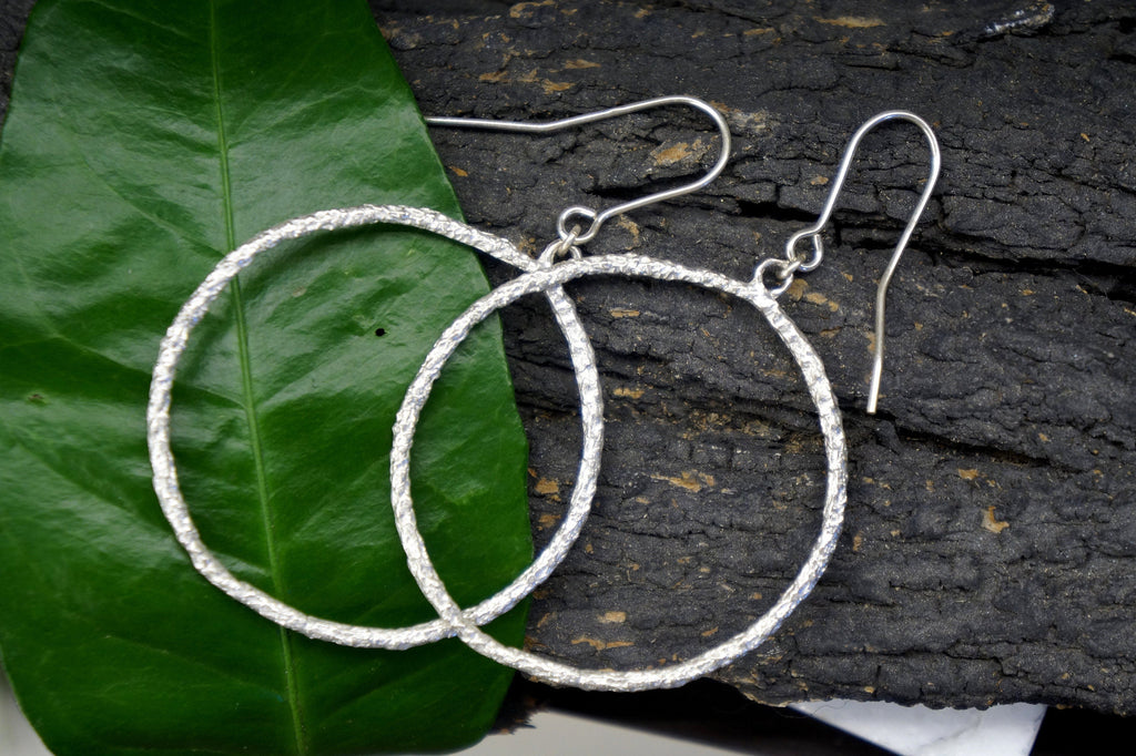 Boho Pine Leaf Hoop Earrings, Gold Plated Sterling Silver (Lightweight)