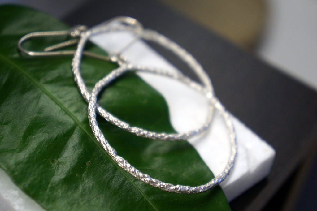 Sterling Silver Hoop Earrings: Nature Botanical Style (Handcrafted, Lightweight)