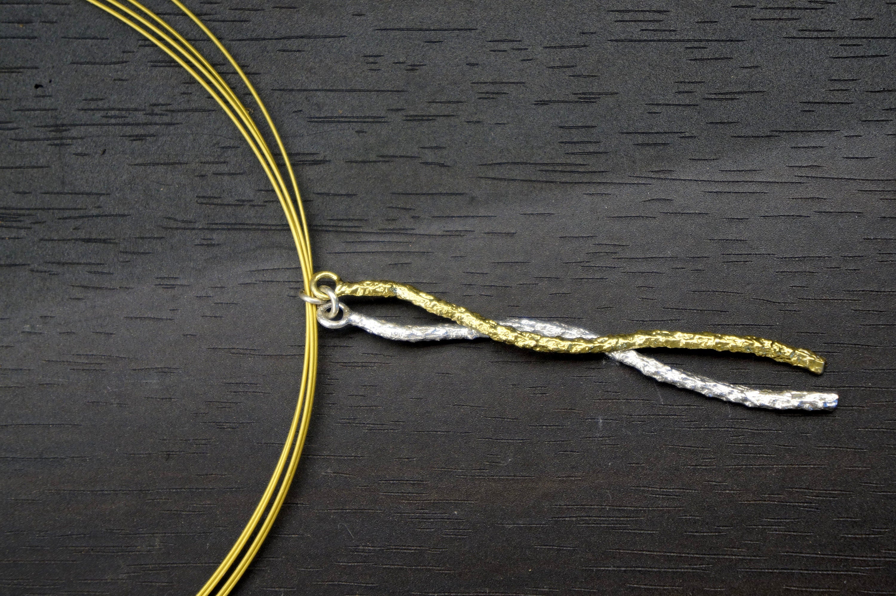 Sterling Silver Necklace - Boho Pine Branch Pendant | Two Tone Botanical Jewelry