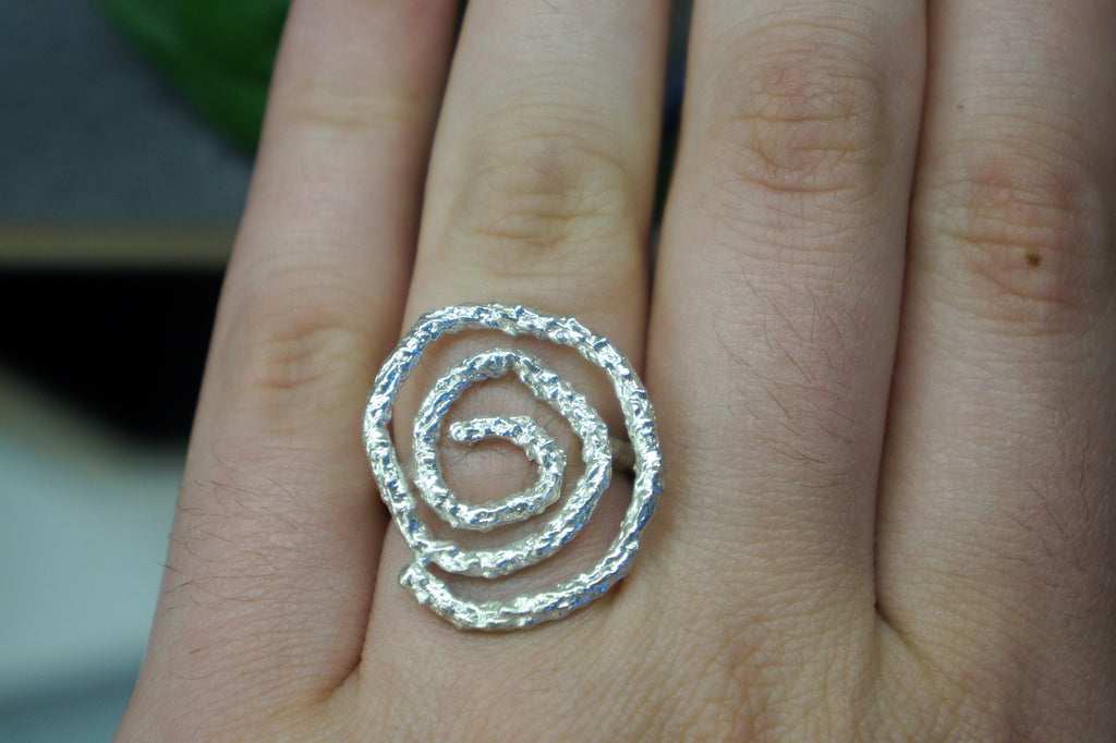 Nature Inspired Pine Twig Ring, Sterling Silver Goldplate (Adjustable)