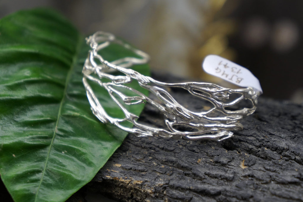 Adjustable Twig Bracelet – Gold Plated Sterling Silver Cuff With Jasmine Flower Charm