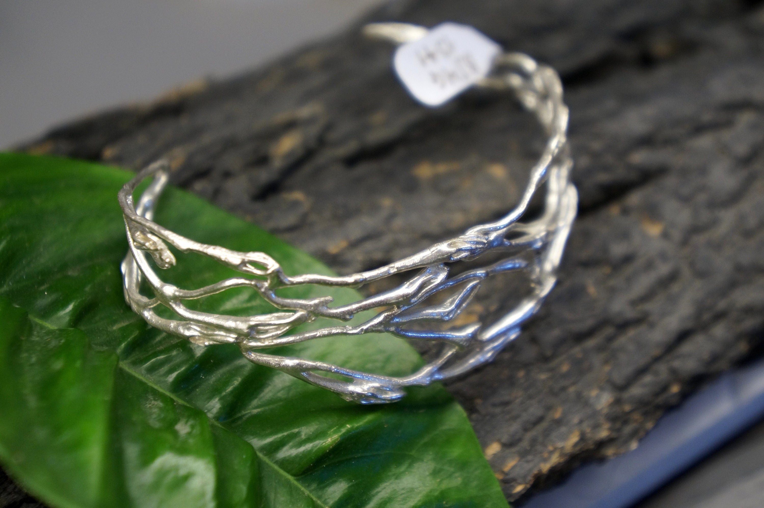 Adjustable Twig Bracelet - Sterling Silver Jewelry With Delicate Vein Details
