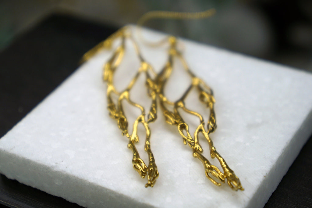 Silver Jasmine Earrings – Handmade Botanical Earrings With Gold Plated Finish