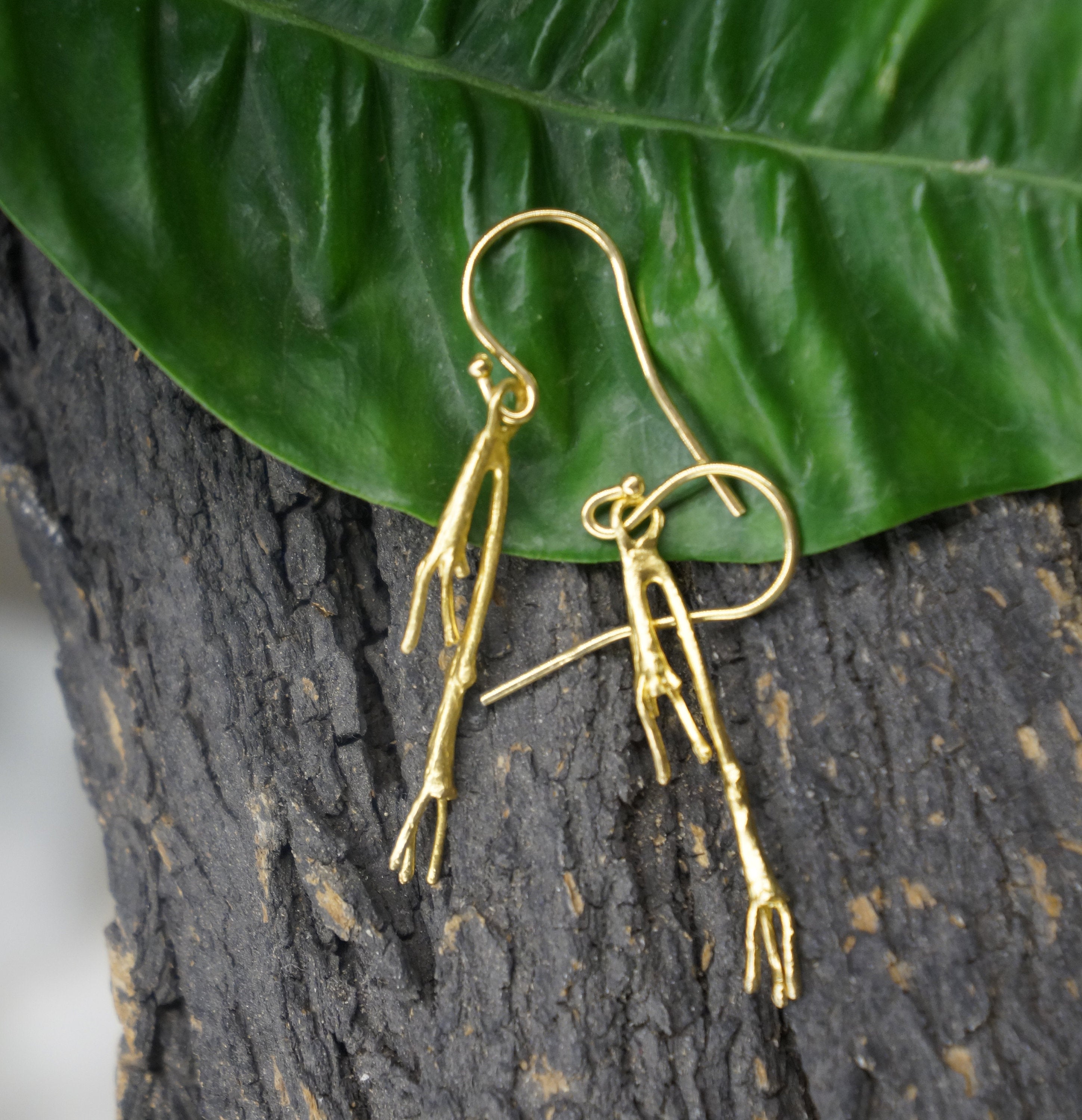 Jasmine Plant Earrings – Sterling Silver Gold Twig Dangle | Real Flower Jewelry