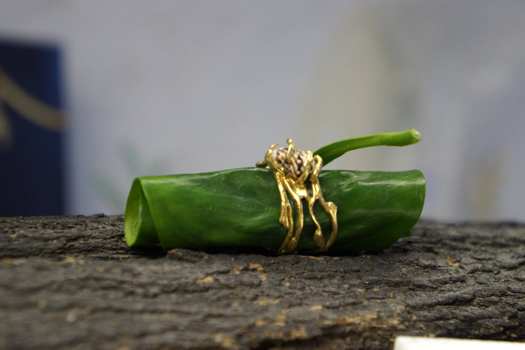 Jasmine Twig Ring Sterling Silver 925 | Handmade Nature Jewelry With Sea Shell Detail