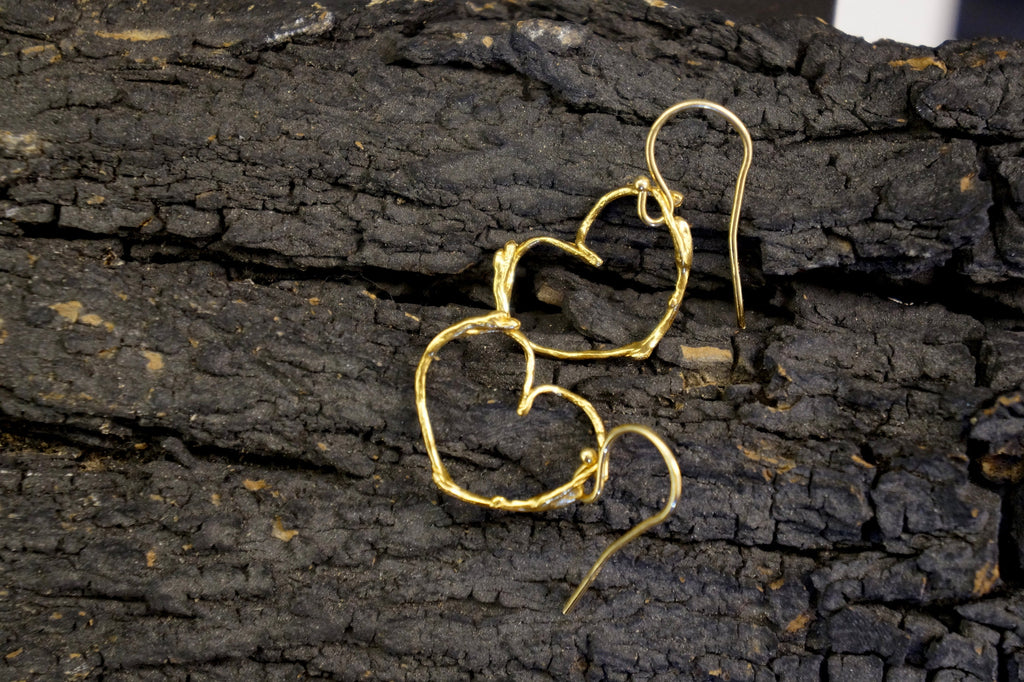 Sterling Silver Earrings – Botanical Jasmine Twig Heart Shaped Gold Plated Jewelry