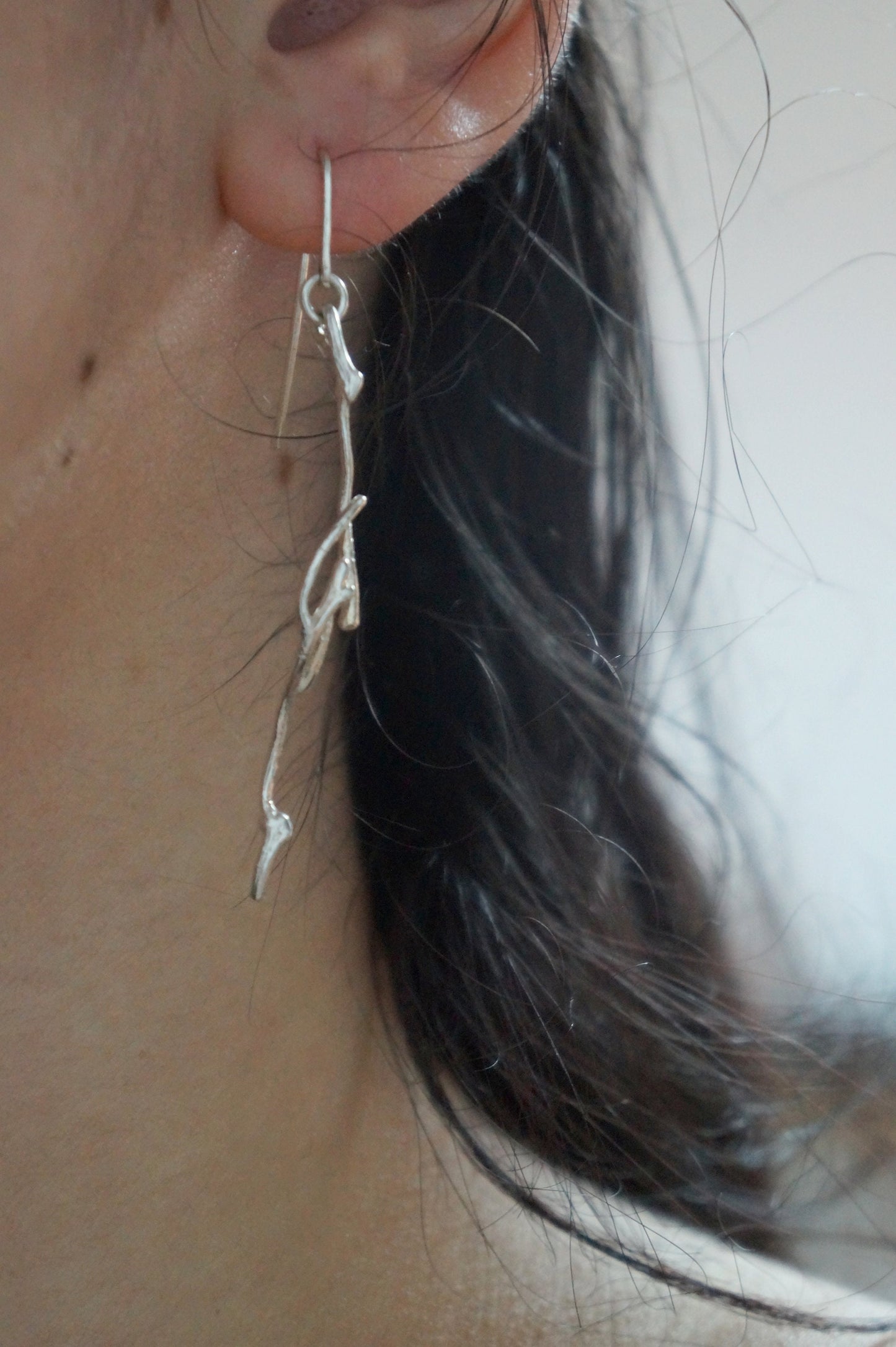 Real Jasmine Twig Earrings in sterling silver.