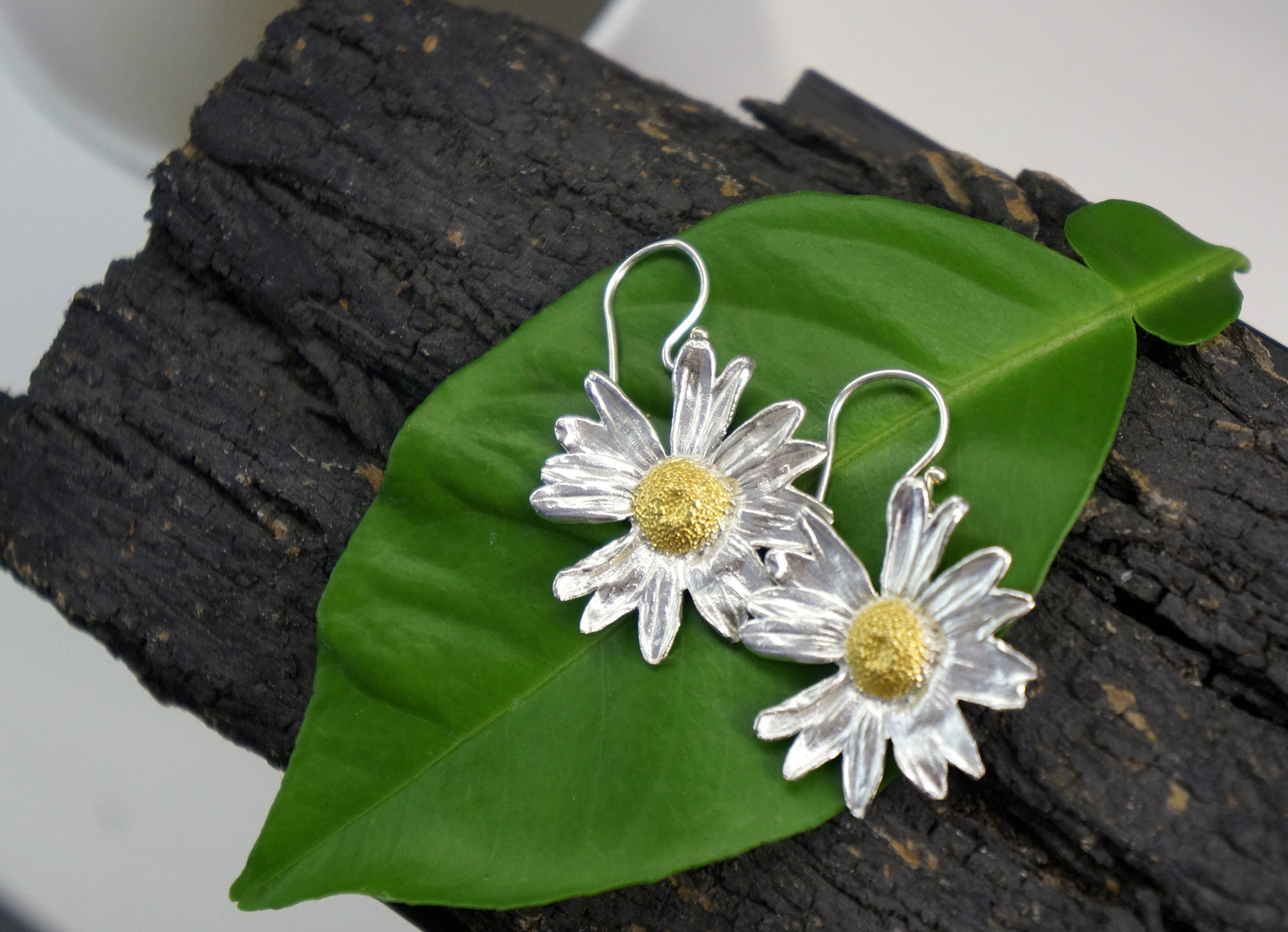 Sterling Silver Real Daisy Earrings, Multiple Closure Options From Mother Nature Jewelry