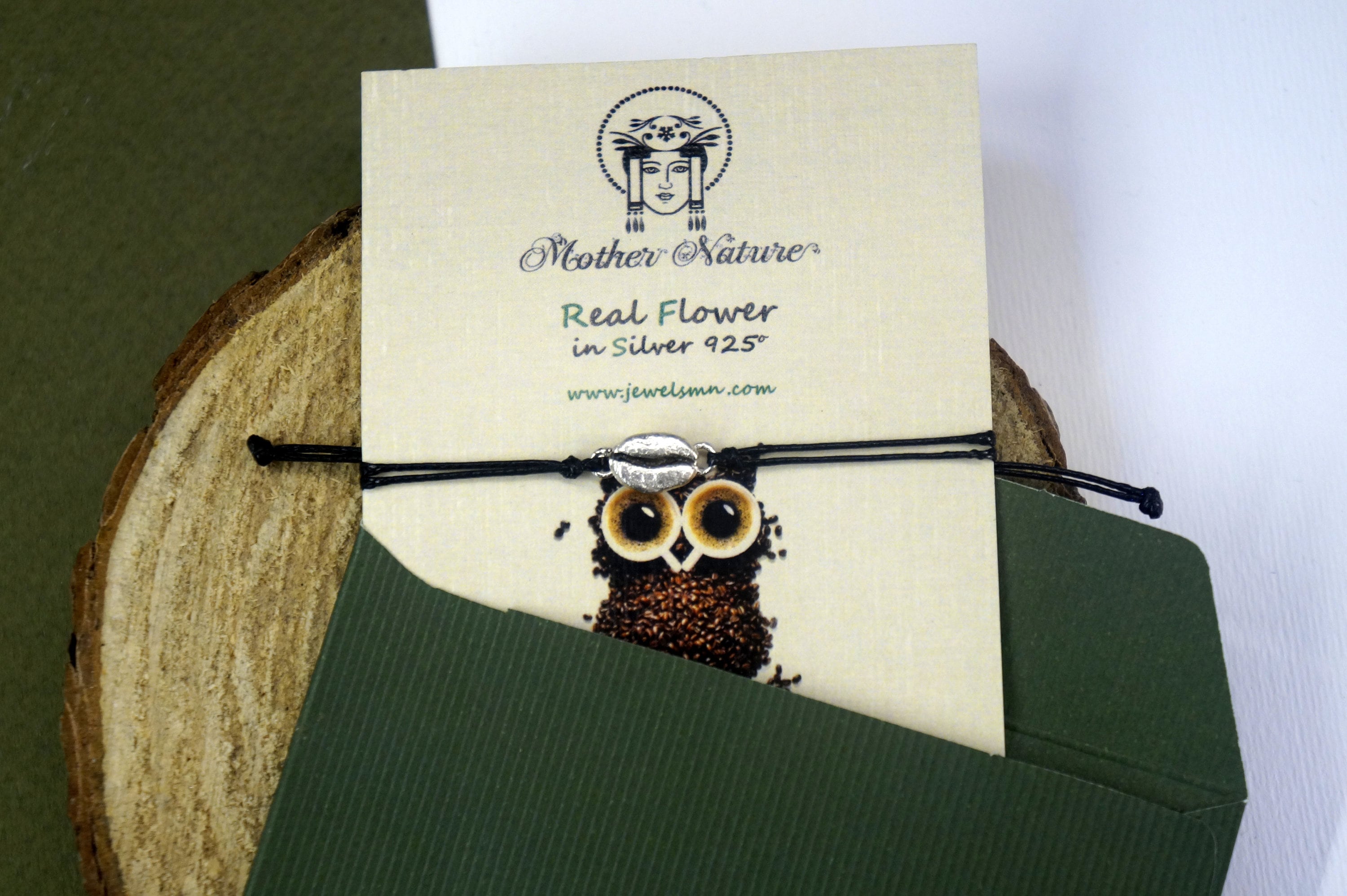 Coffee Bean Bracelet, Sterling Silver or Gold-Plated, Adjustable Cord, Minimalist Jewelry