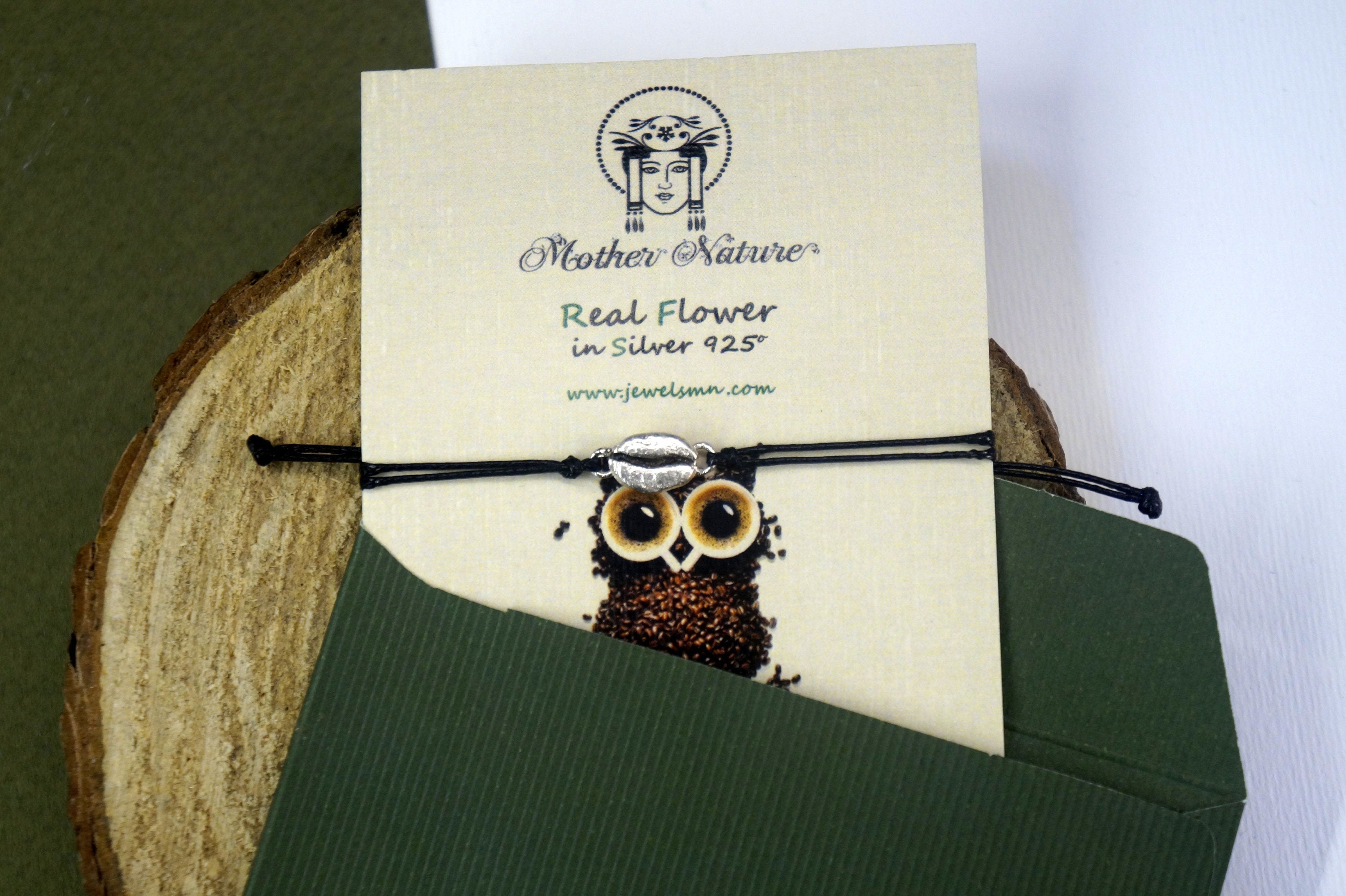 Coffee Bean Bracelet, Sterling Silver or Gold-Plated, Adjustable Cord, Minimalist Jewelry