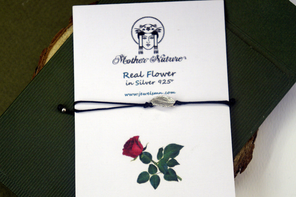 Dainty Rose Leaf Bracelet: Sterling Silver Nature Jewelry