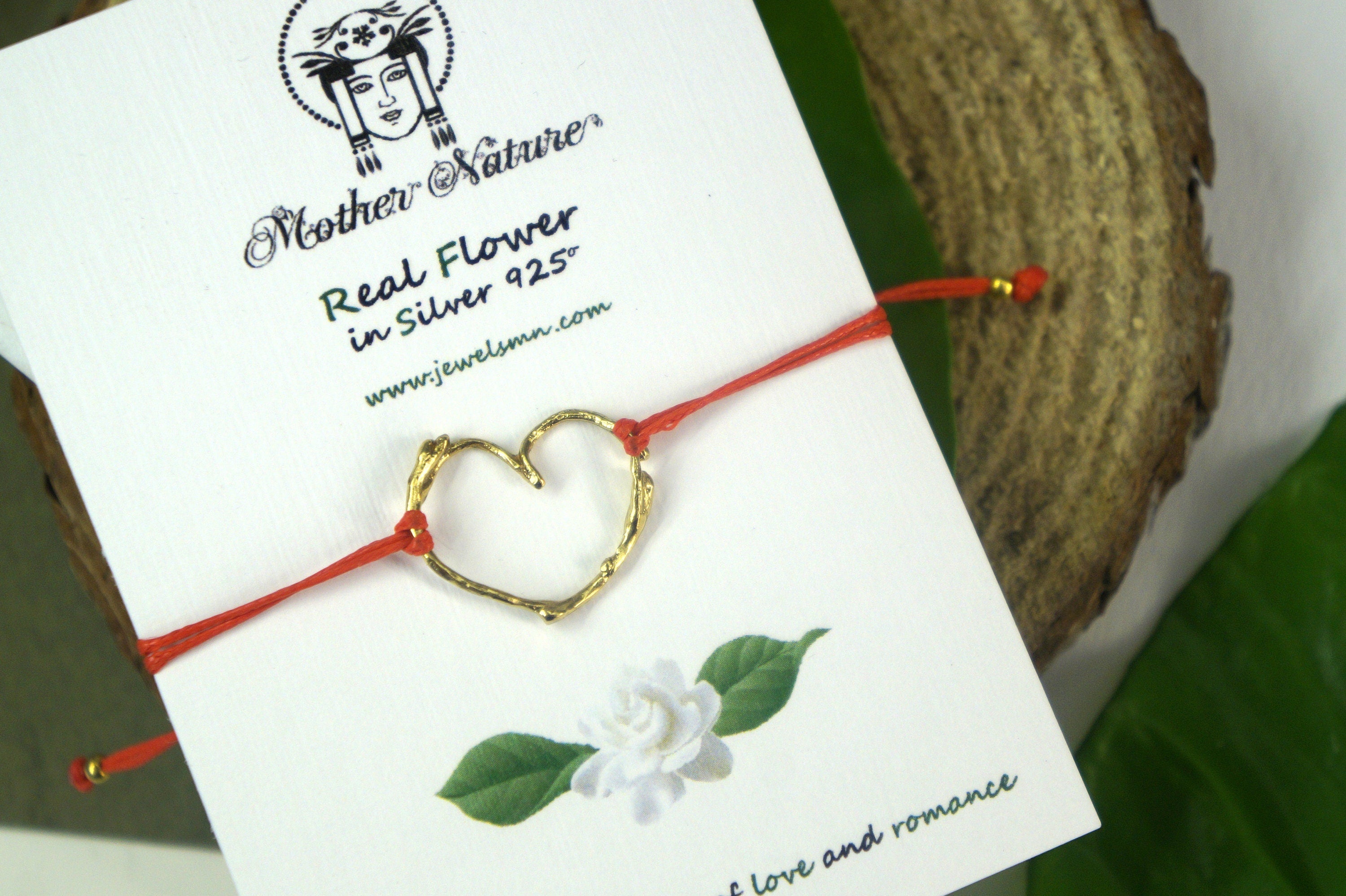 Jasmine Twig Heart Bracelet - Adjustable Sterling Silver with Gold Plating
