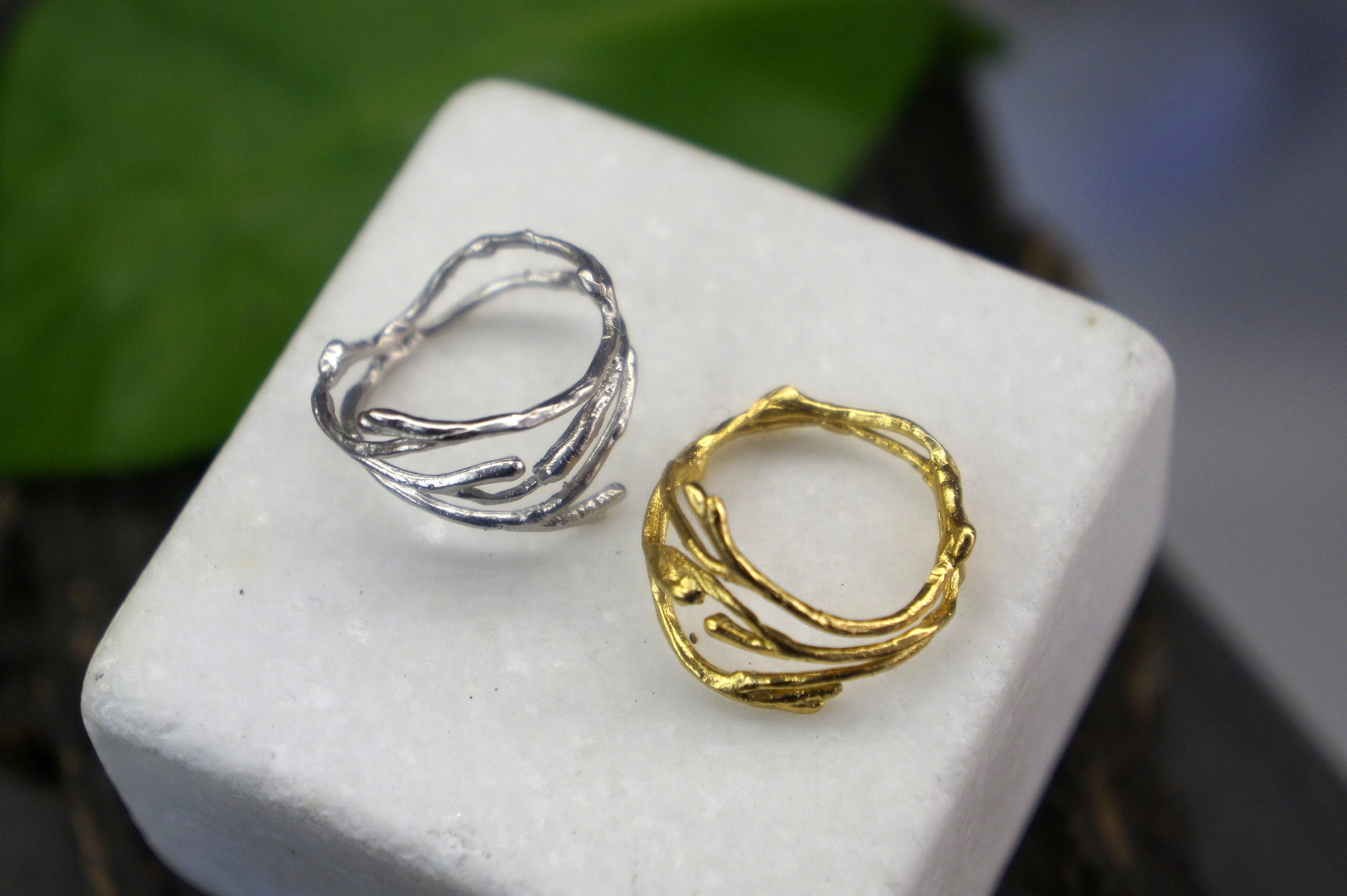 Sterling Silver Twig Ring – Delicate Flower Ring With Organic Inspired Design