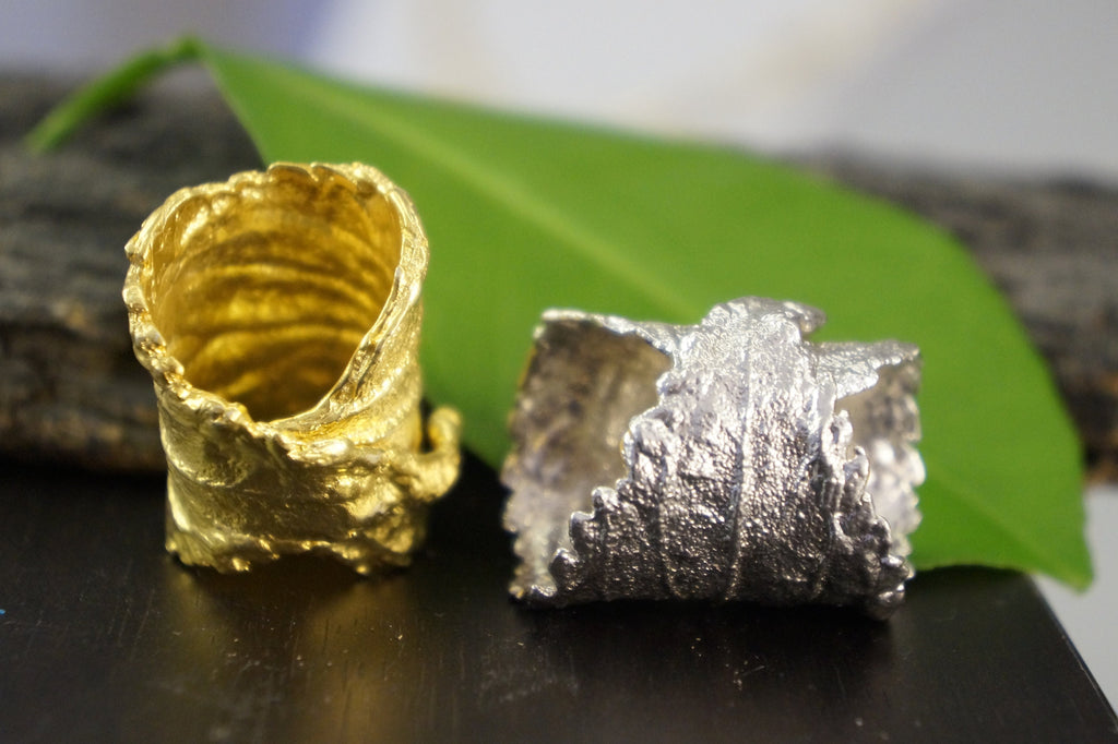 Leaf Statement Ring – Handmade Wide Band Sterling Silver Ring with Hibiscus Leaf Design