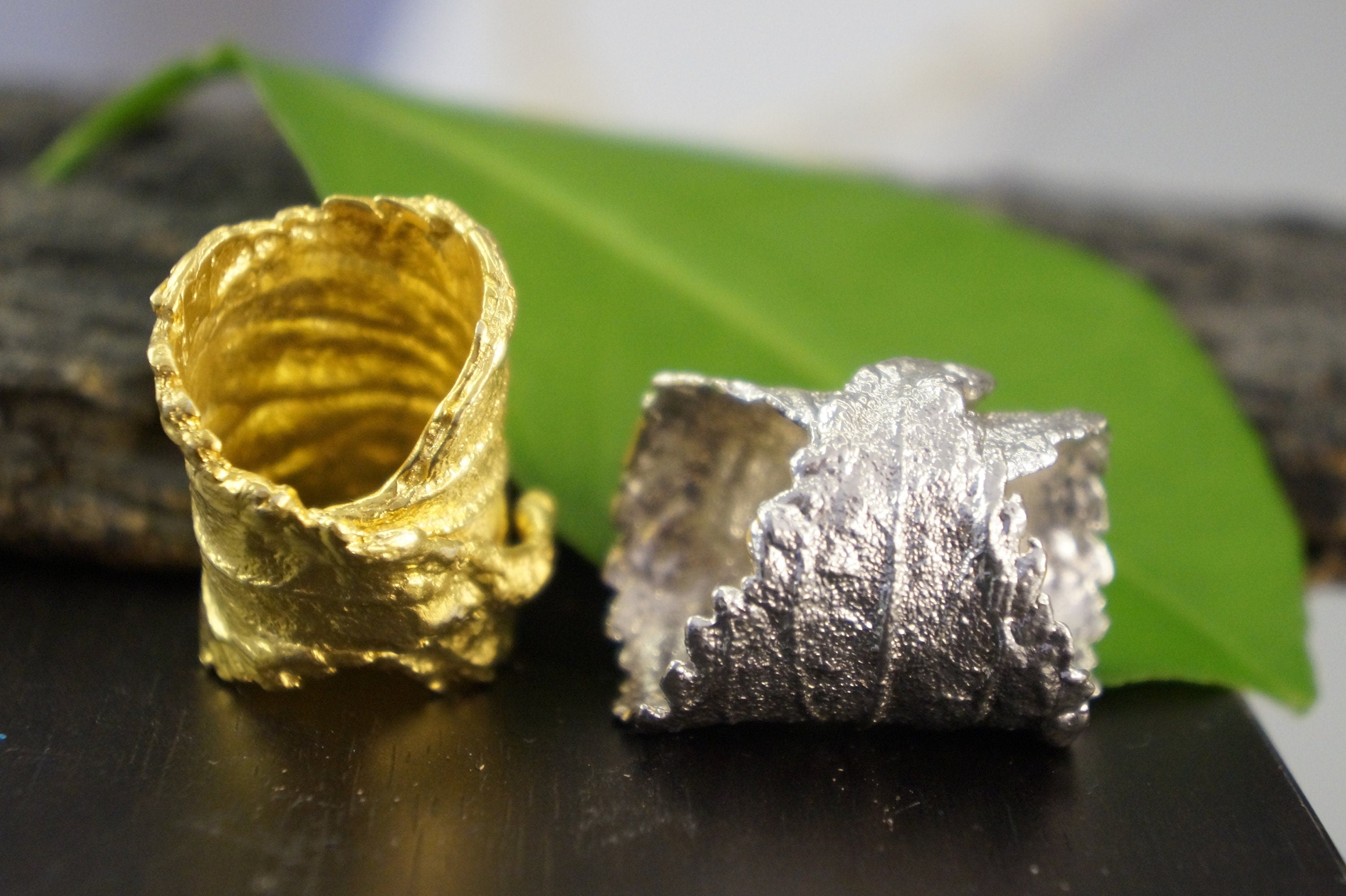 Leaf Statement Ring – Handmade Wide Band Sterling Silver Ring with Hibiscus Leaf Design