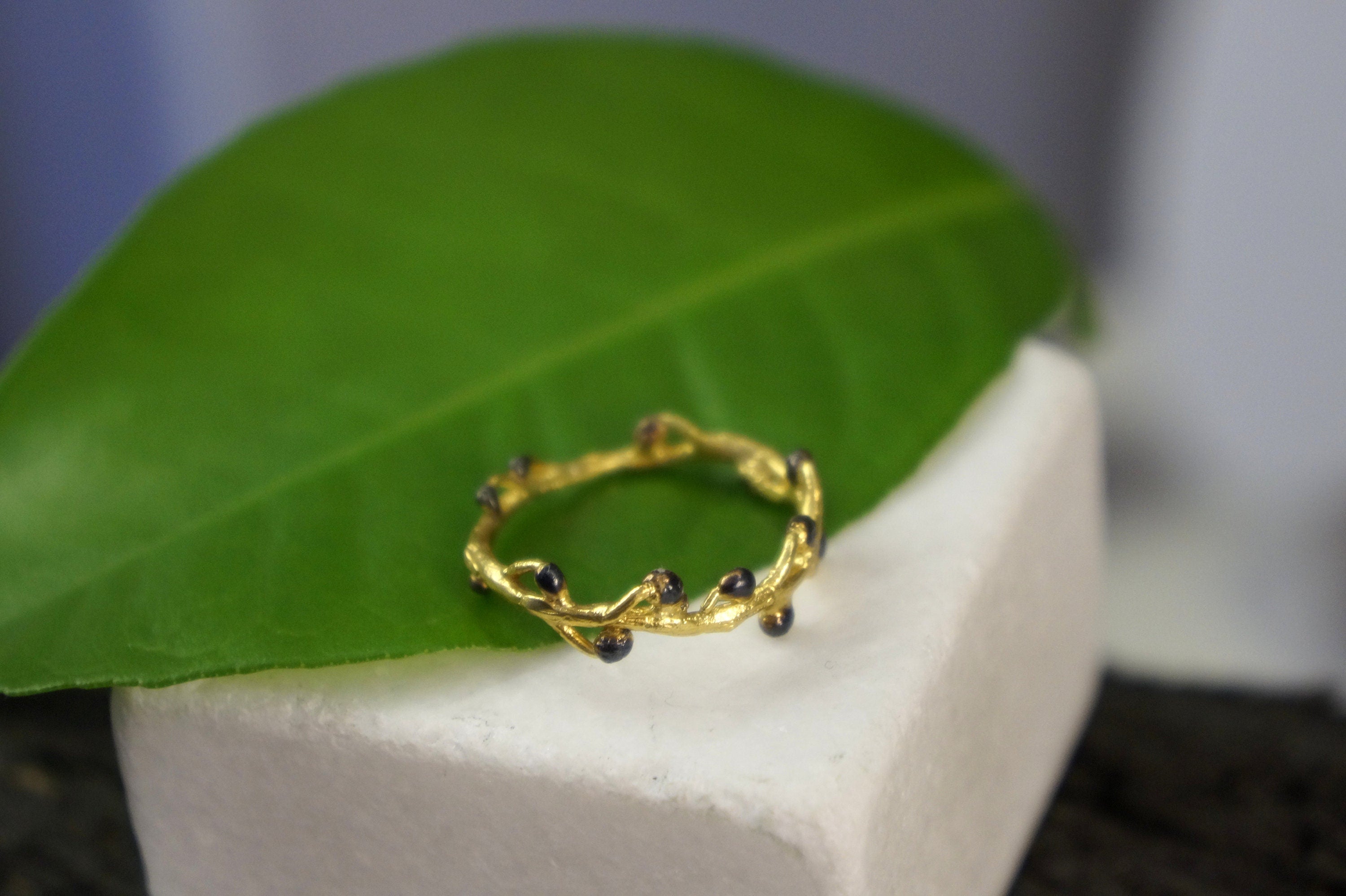 Twig Band Ring: Handmade Sterling Silver with Gold and Black Rhodium - Nature Design