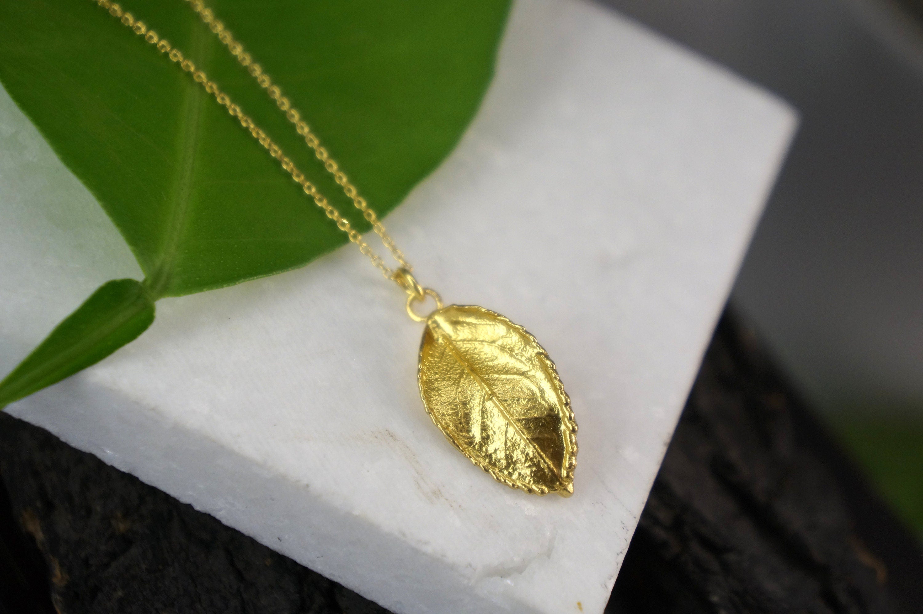 Rose Leaf Necklace – Handmade Pendant Necklace | 18k Gold Filled Recycled Brass