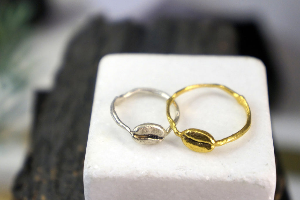 Coffee Bean Ring – Adjustable Sterling Silver Minimalist Bohemian Jewelry